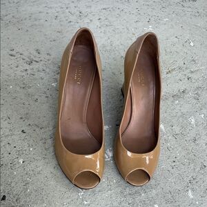 Gucci, patent leather wedge peep toe